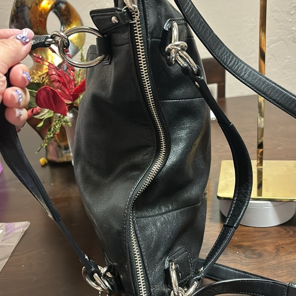 COACH Tote Bag Leather Black Solid Color - Picture 10 of 14